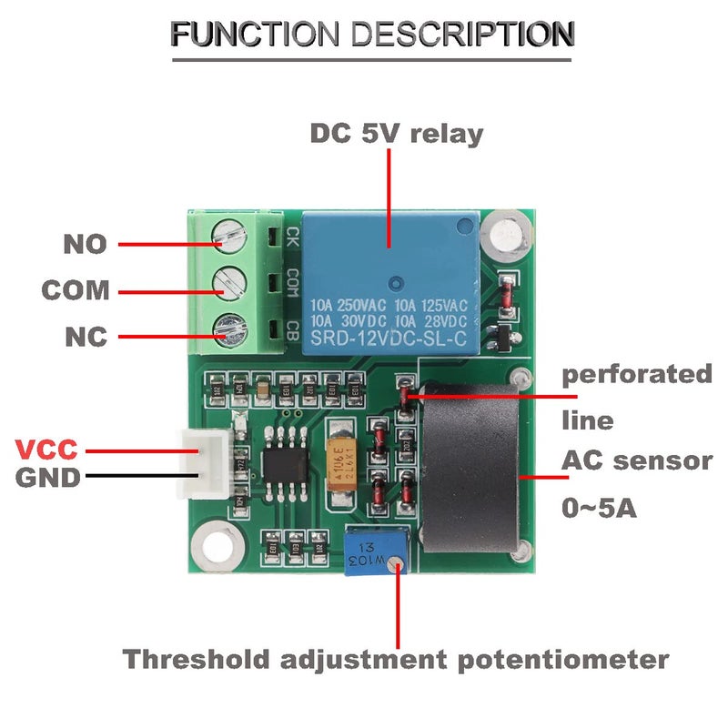 DKARDU 2 pcs Current Detection Sensor AC Current Sensor Module 5V 12V 24V 0-5A Adjustable Relay Protection Module Over-Current Protection Switch Output with Screwdriver (12V) - Image 4